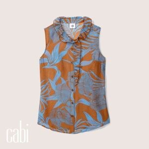 NWT cabi Tropical Top (6525); M; Blue/Brown